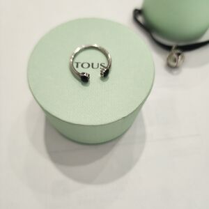 Tous Silver Open Band Ring with Black Accents